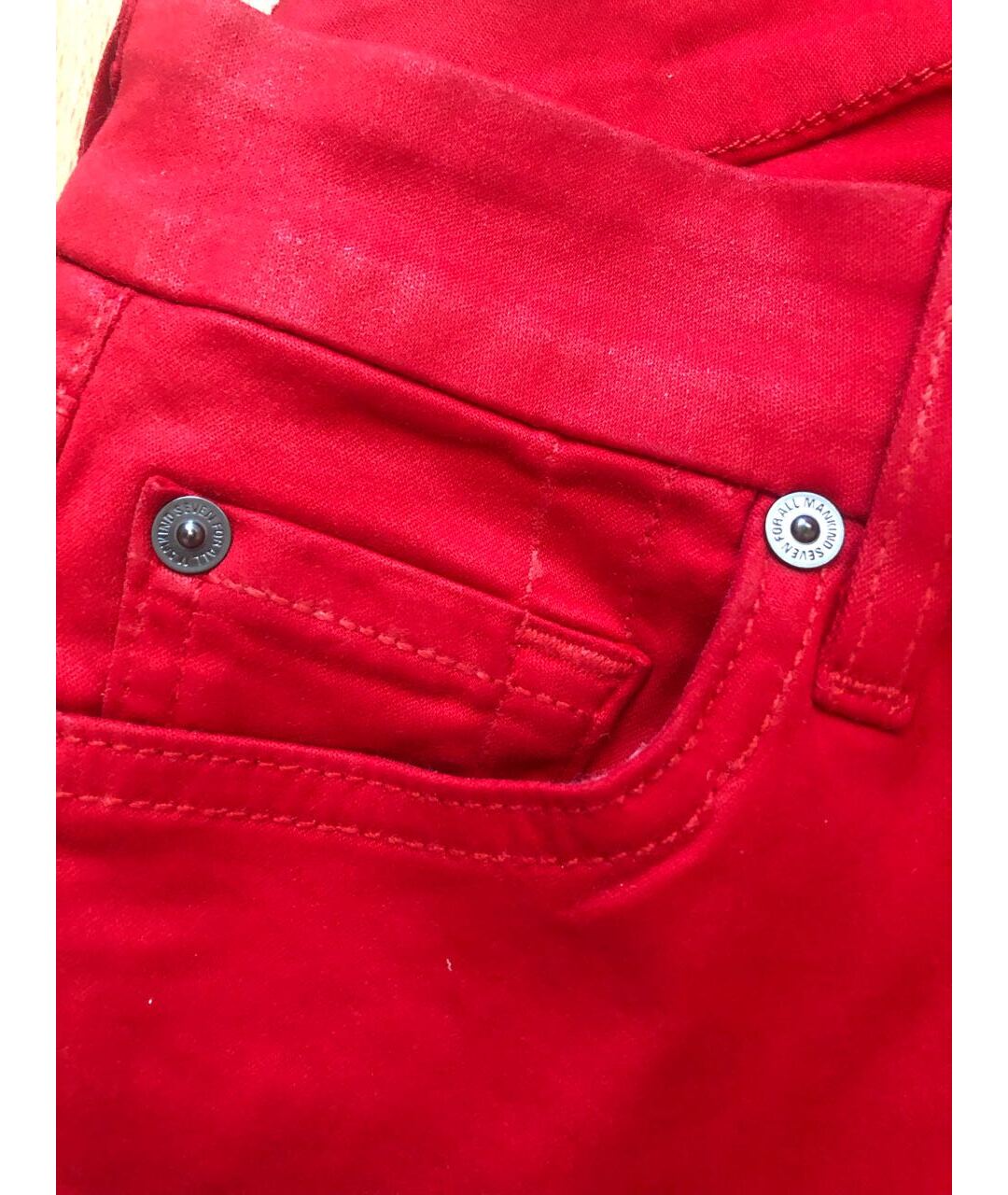 7 FOR ALL MANKIND Красные хлопко-эластановые джинсы слим, фото 4