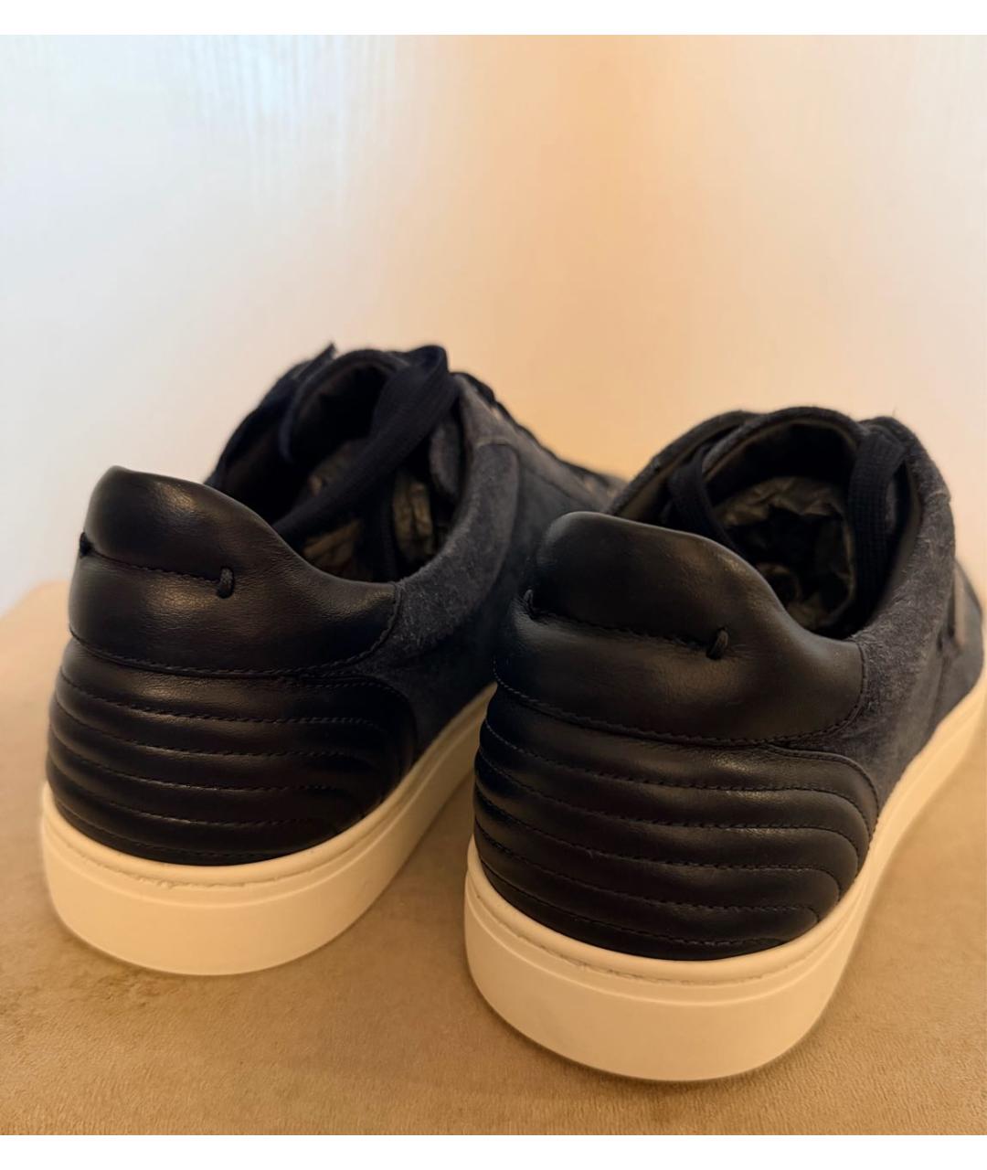 DOLCE&GABBANA Темно-синие замшевые низкие кроссовки / кеды, фото 3