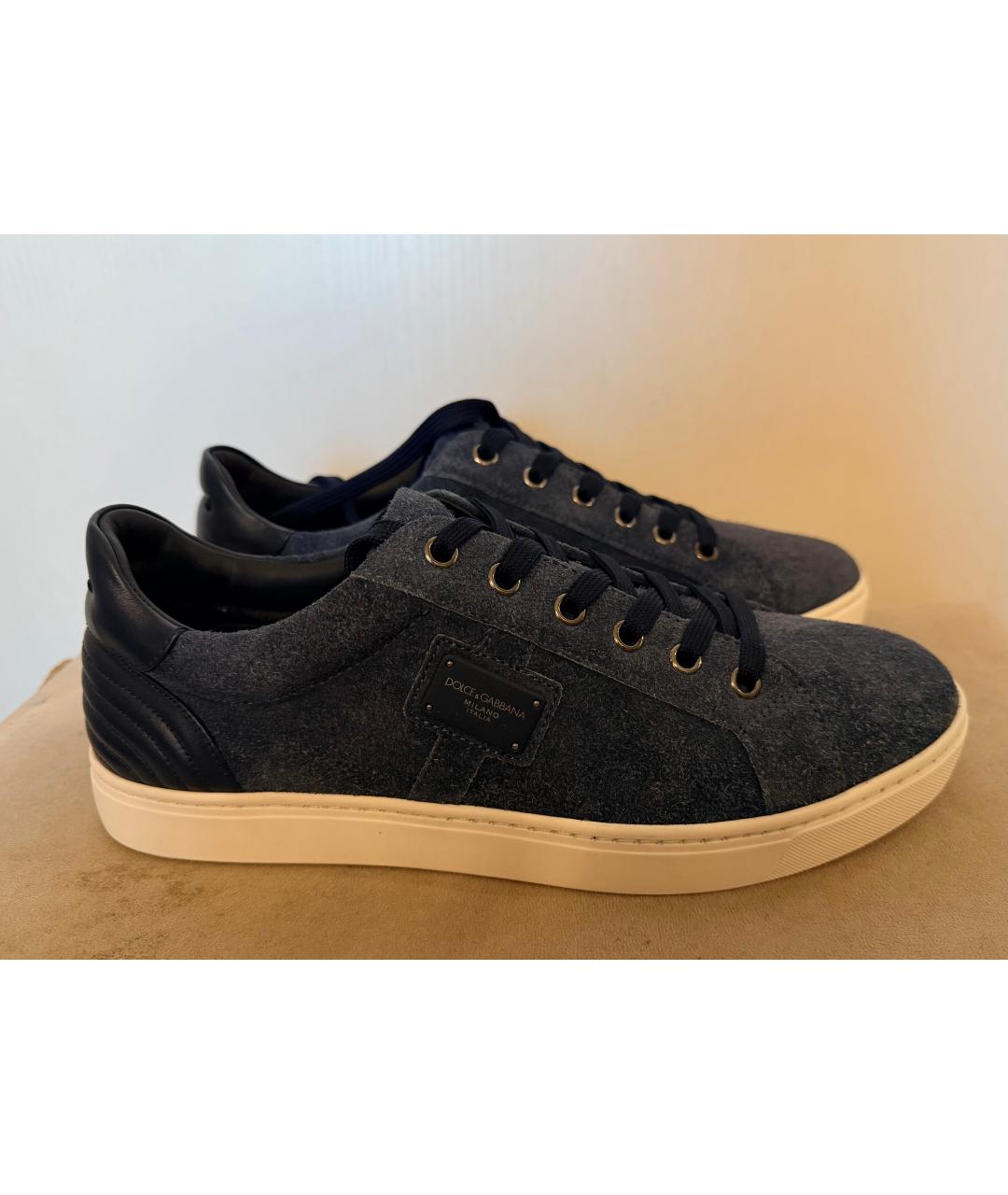 DOLCE&GABBANA Темно-синие замшевые низкие кроссовки / кеды, фото 7