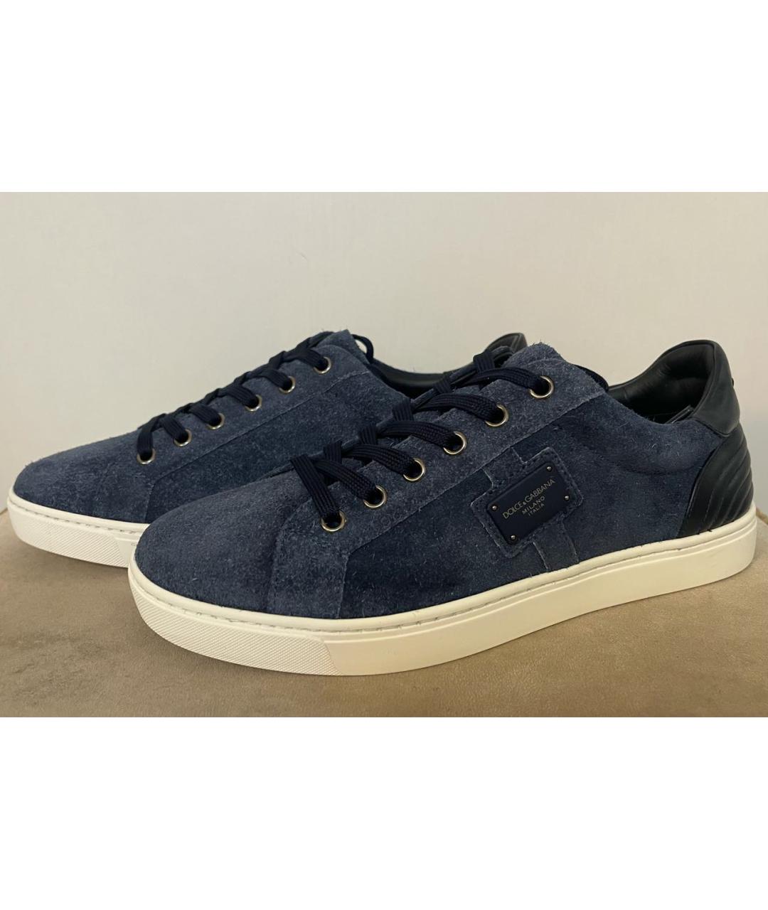 DOLCE&GABBANA Темно-синие замшевые низкие кроссовки / кеды, фото 2