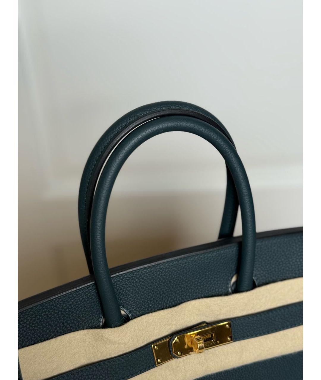 HERMES Зеленая кожаная сумка с короткими ручками, фото 4