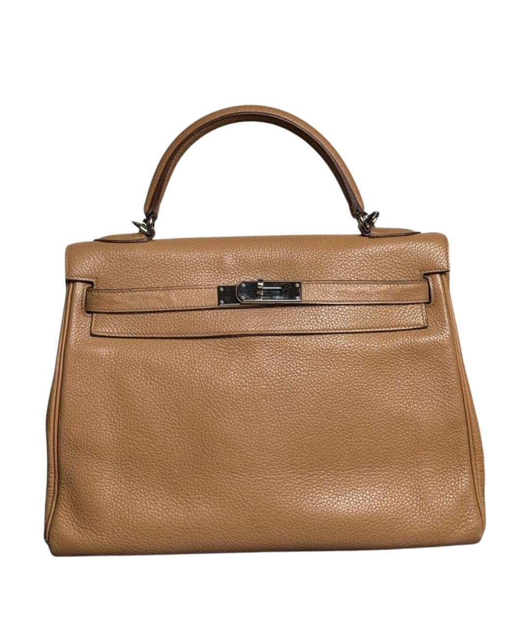 HERMES Бежевая кожаная сумка с короткими ручками, фото 1