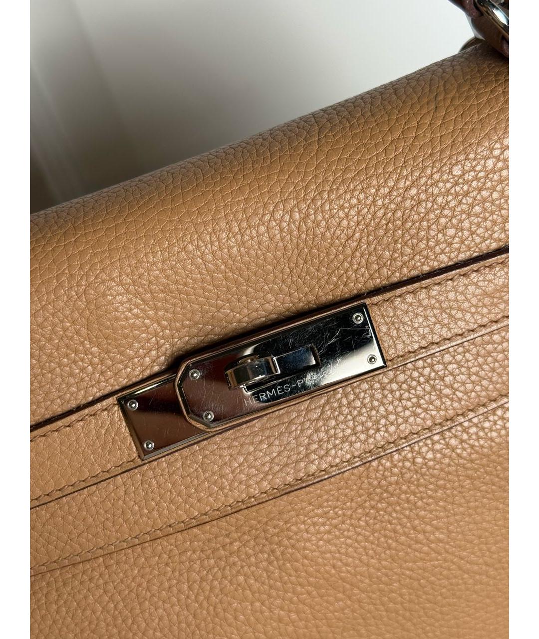 HERMES Бежевая кожаная сумка с короткими ручками, фото 5