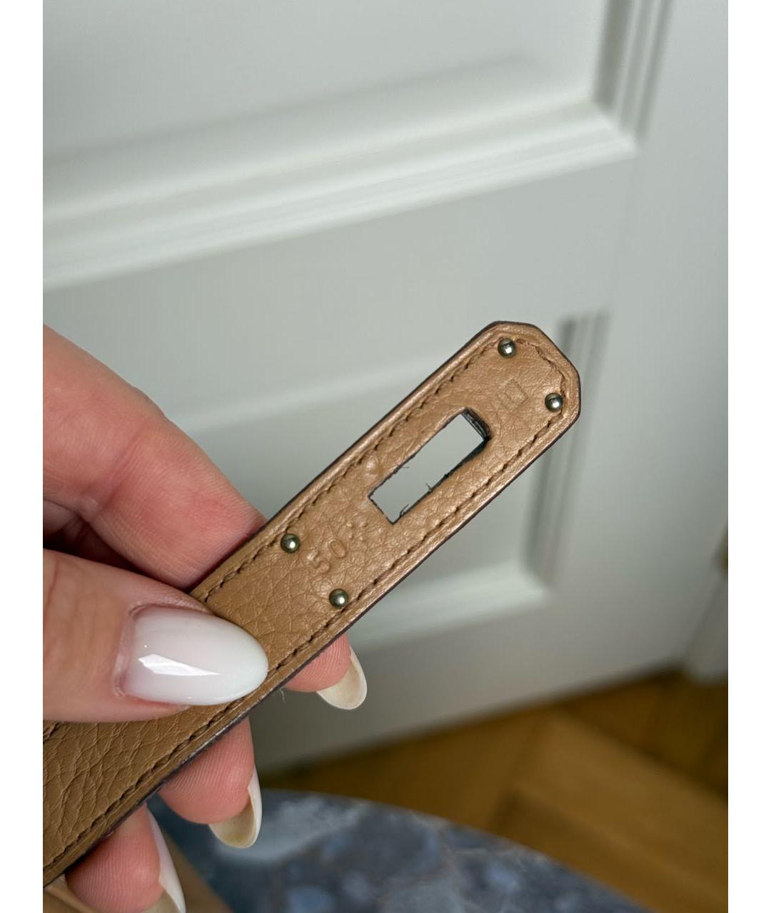 HERMES Бежевая кожаная сумка с короткими ручками, фото 8