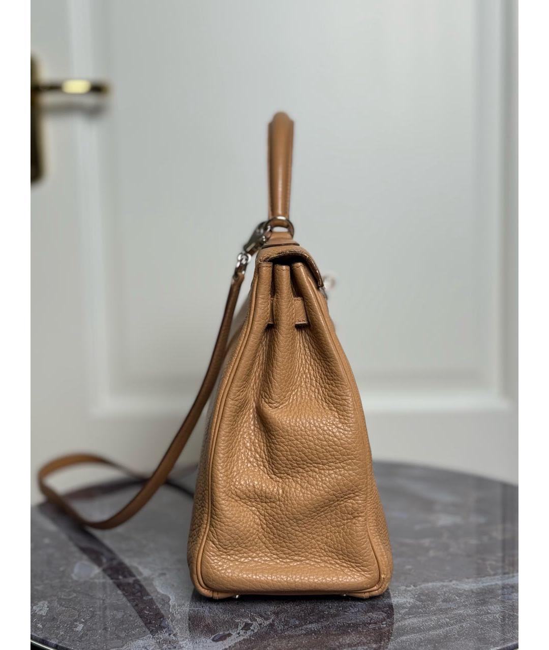 HERMES Бежевая кожаная сумка с короткими ручками, фото 2