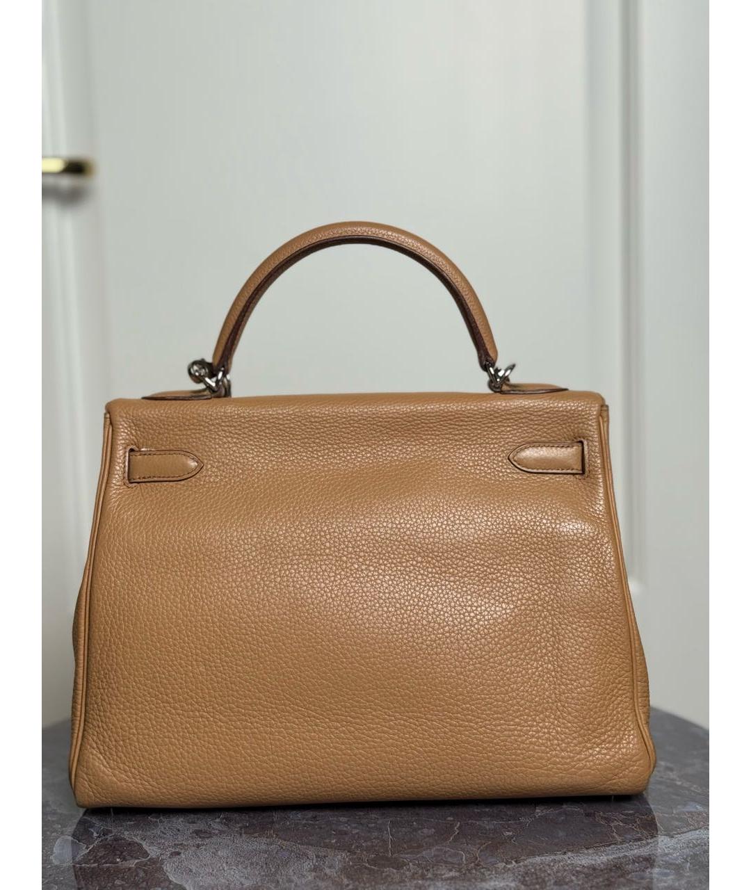 HERMES Бежевая кожаная сумка с короткими ручками, фото 3