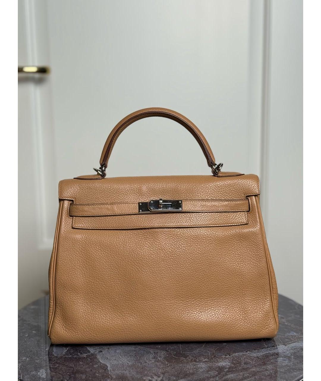 HERMES Бежевая кожаная сумка с короткими ручками, фото 9