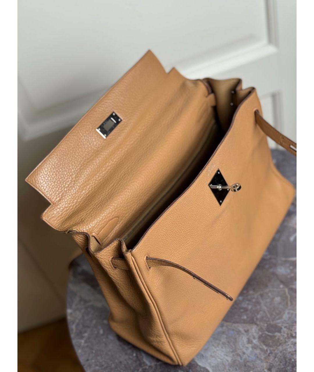 HERMES Бежевая кожаная сумка с короткими ручками, фото 4