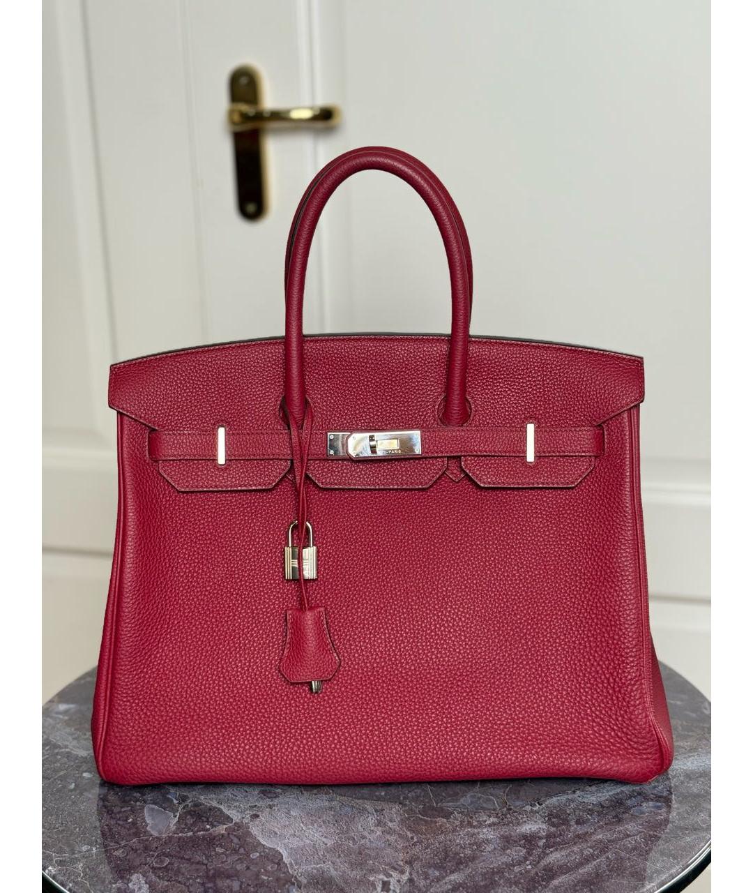 HERMES Бордовая кожаная сумка с короткими ручками, фото 9