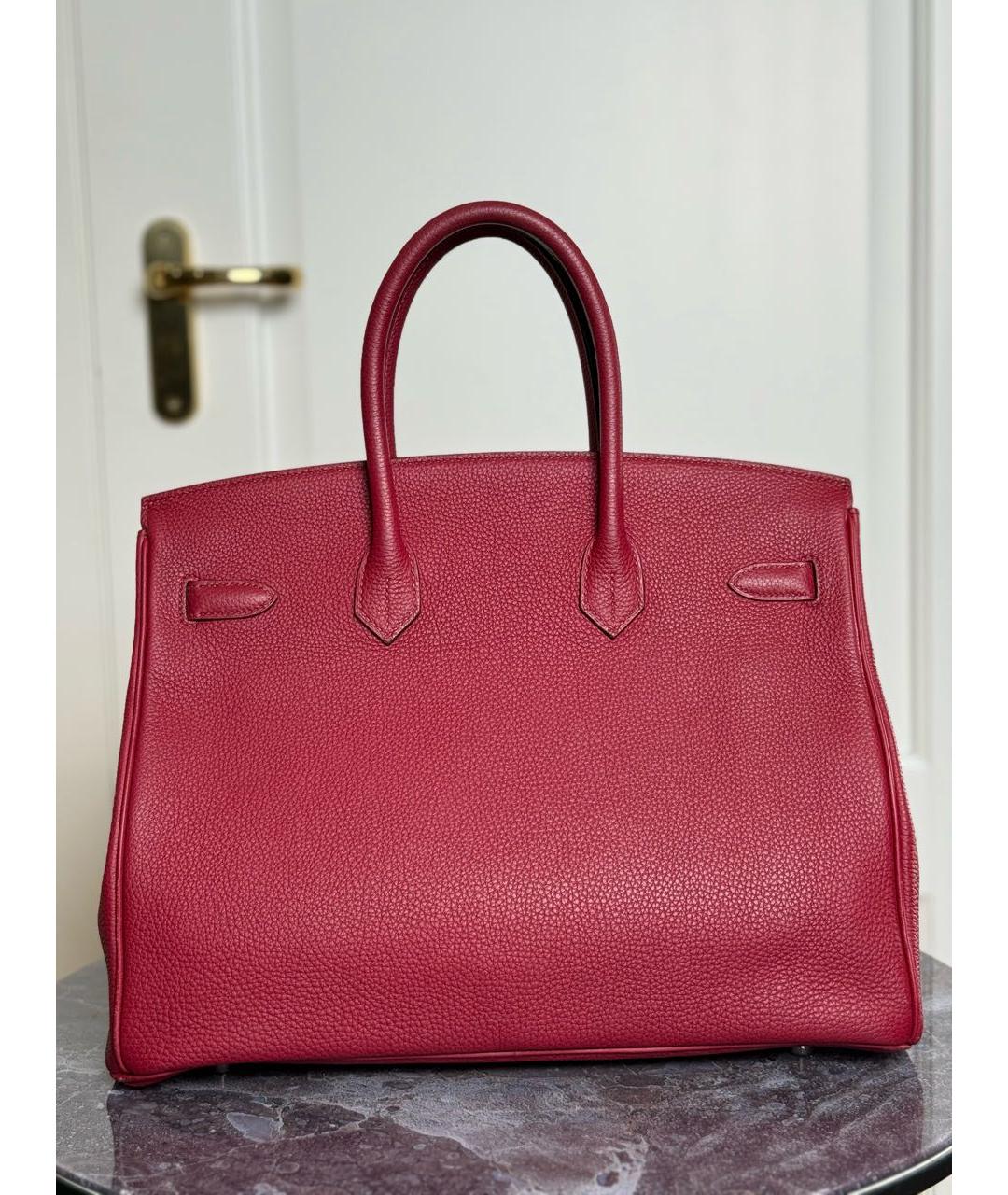 HERMES Бордовая кожаная сумка с короткими ручками, фото 3