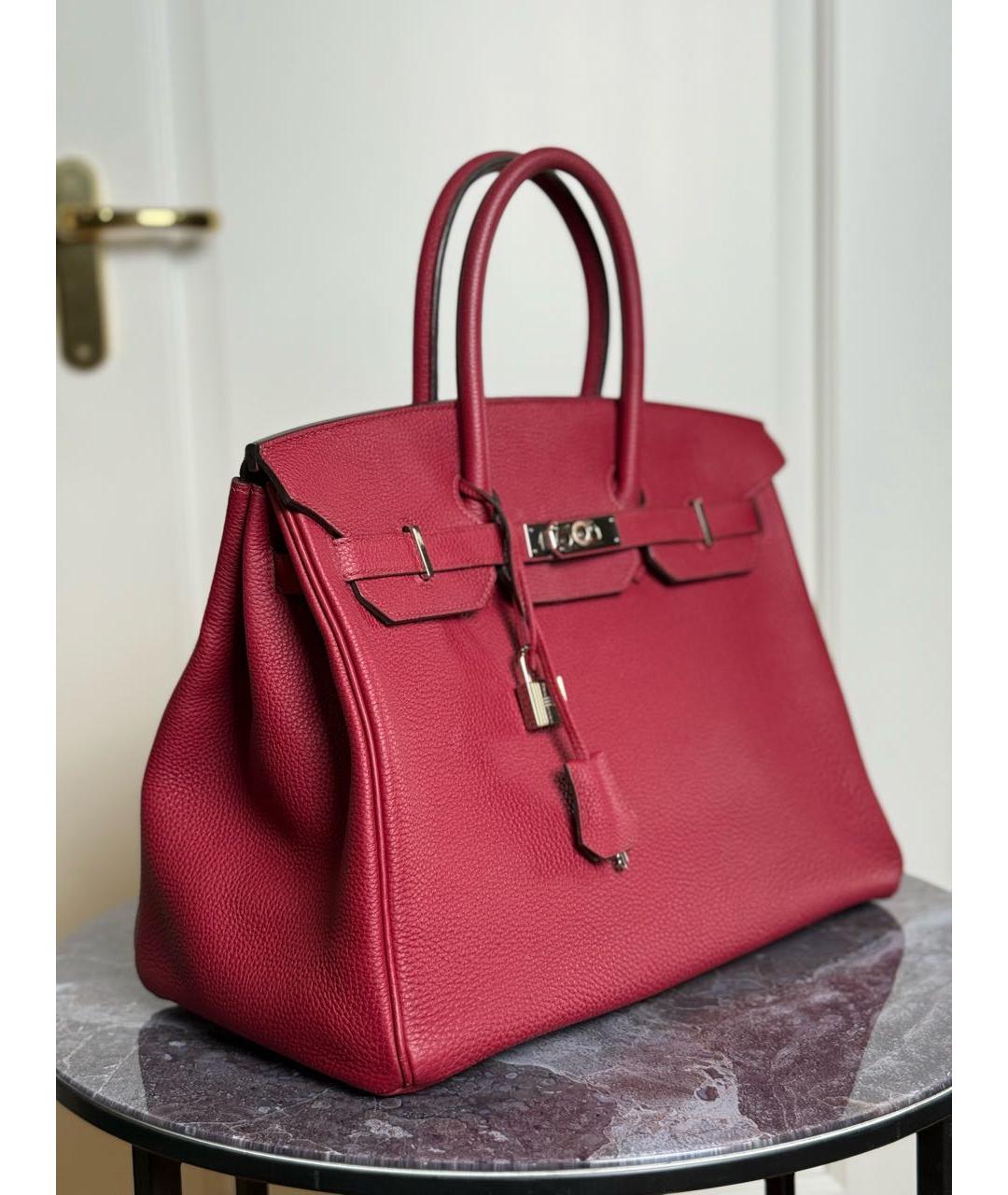 HERMES Бордовая кожаная сумка с короткими ручками, фото 2