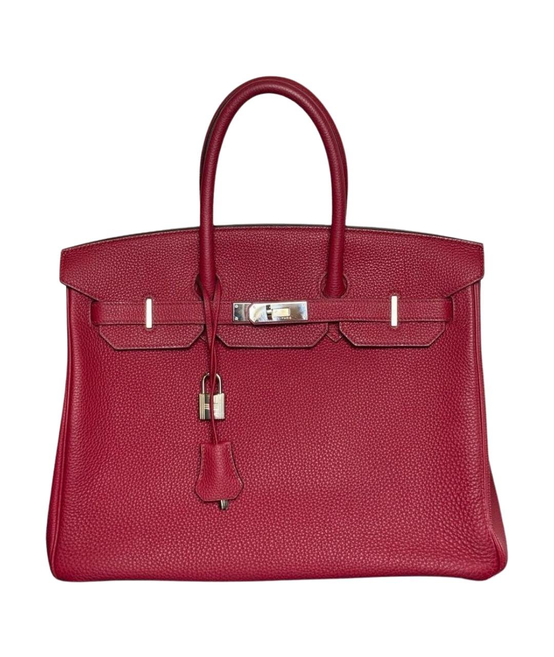 HERMES Бордовая кожаная сумка с короткими ручками, фото 1