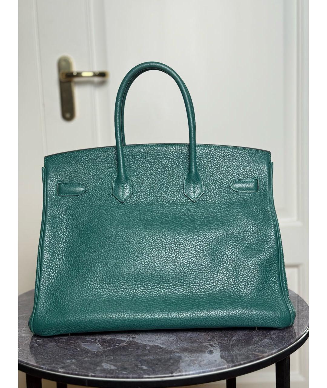 HERMES Зеленая кожаная сумка с короткими ручками, фото 3