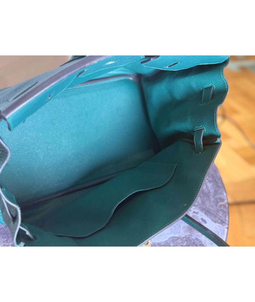 HERMES Зеленая кожаная сумка с короткими ручками, фото 4