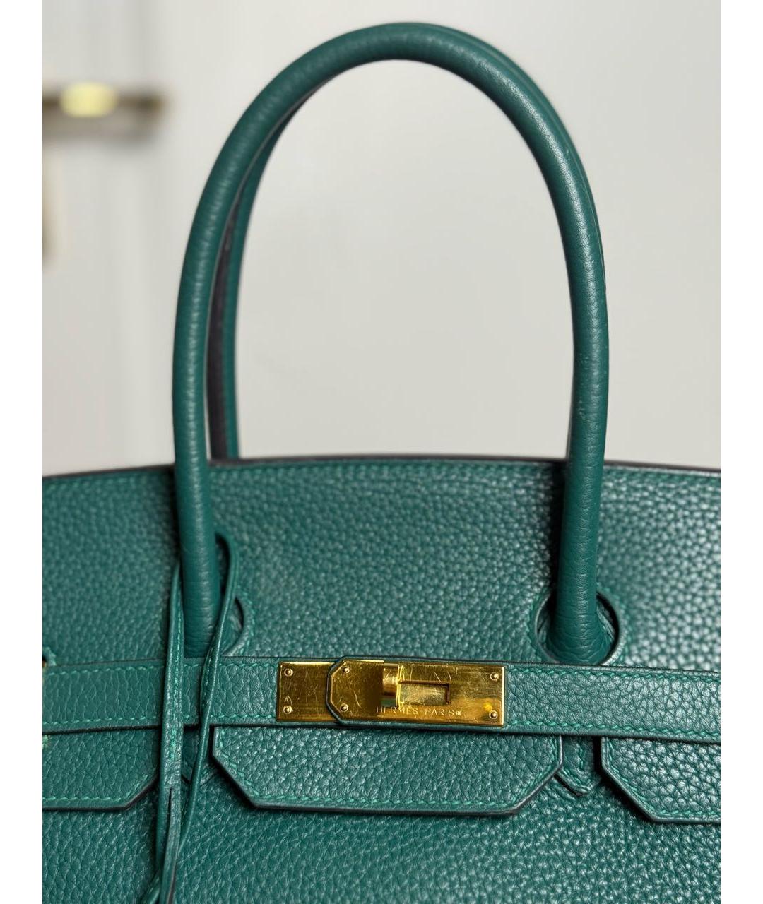 HERMES Зеленая кожаная сумка с короткими ручками, фото 6