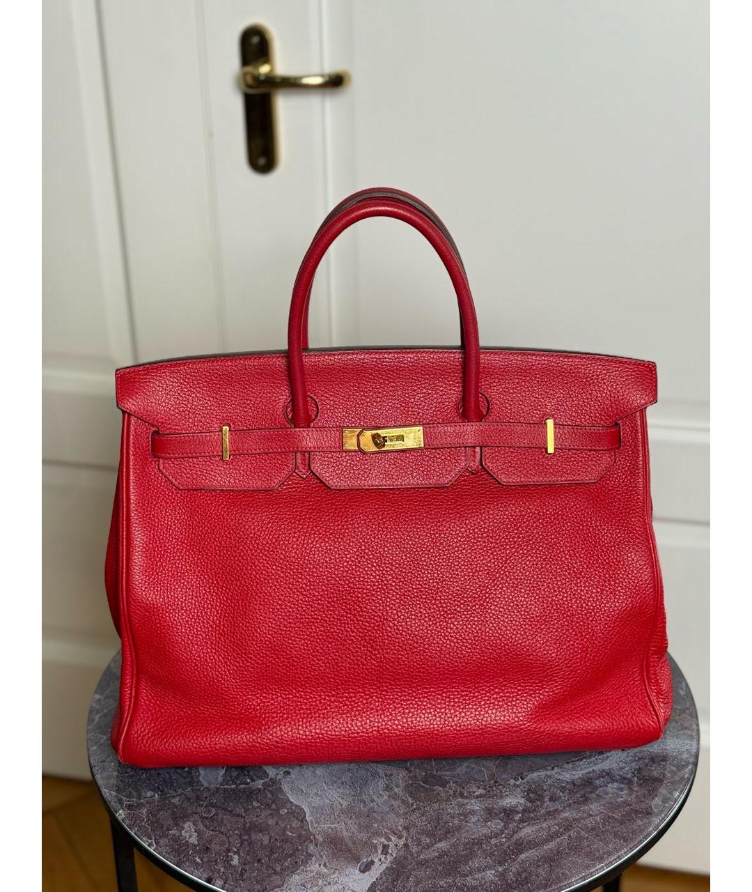 HERMES Красная кожаная сумка с короткими ручками, фото 9