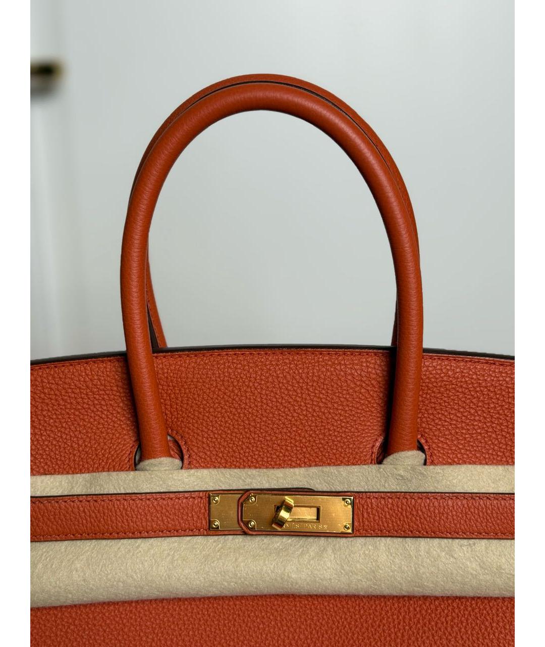 HERMES Оранжевая кожаная сумка с короткими ручками, фото 5