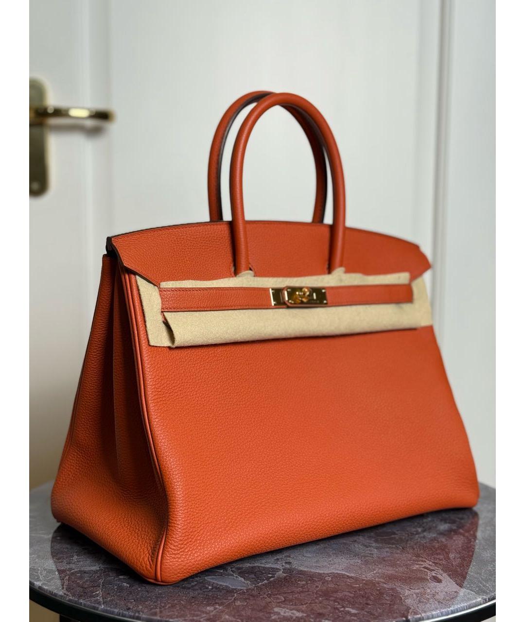 HERMES Оранжевая кожаная сумка с короткими ручками, фото 3
