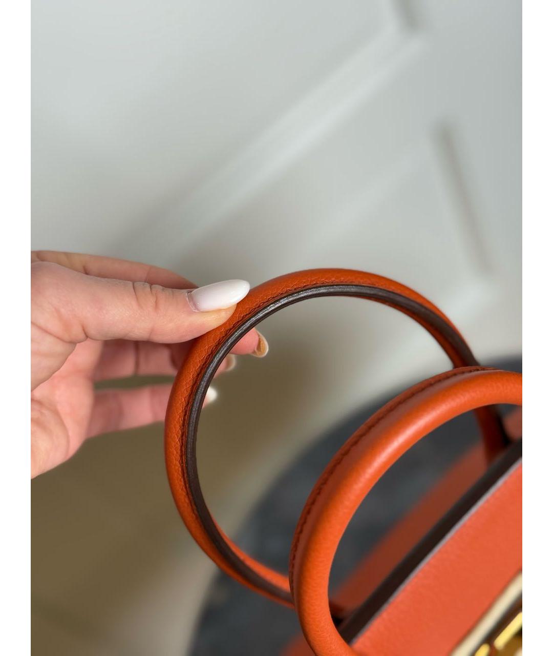 HERMES Оранжевая кожаная сумка с короткими ручками, фото 7