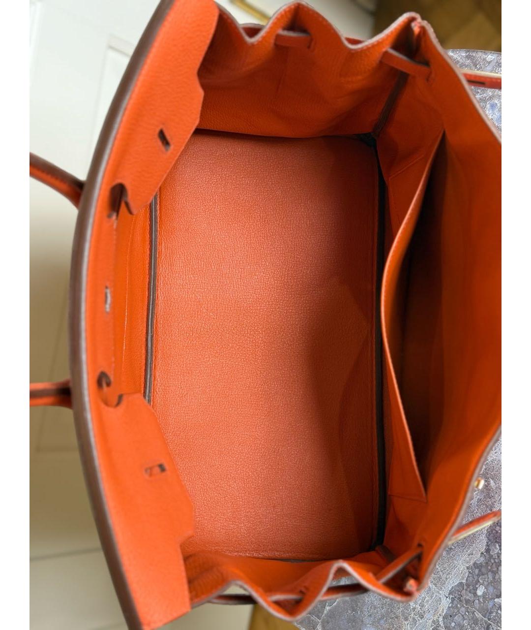 HERMES Оранжевая кожаная сумка с короткими ручками, фото 4