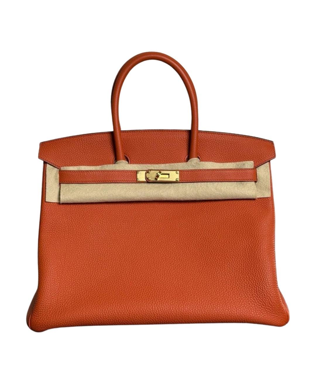 HERMES Оранжевая кожаная сумка с короткими ручками, фото 1