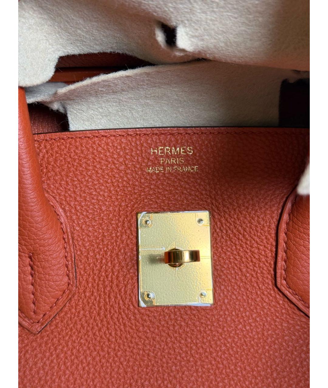 HERMES Оранжевая кожаная сумка с короткими ручками, фото 6