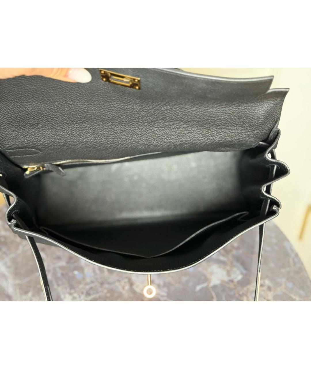 HERMES Черная сумка с короткими ручками из лакированной кожи, фото 4