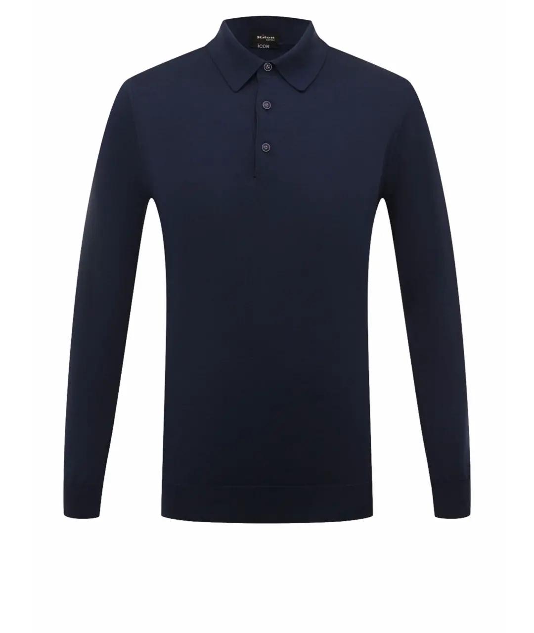 KITON Темно-синее хлопковое поло с длинным рукавом, фото 1