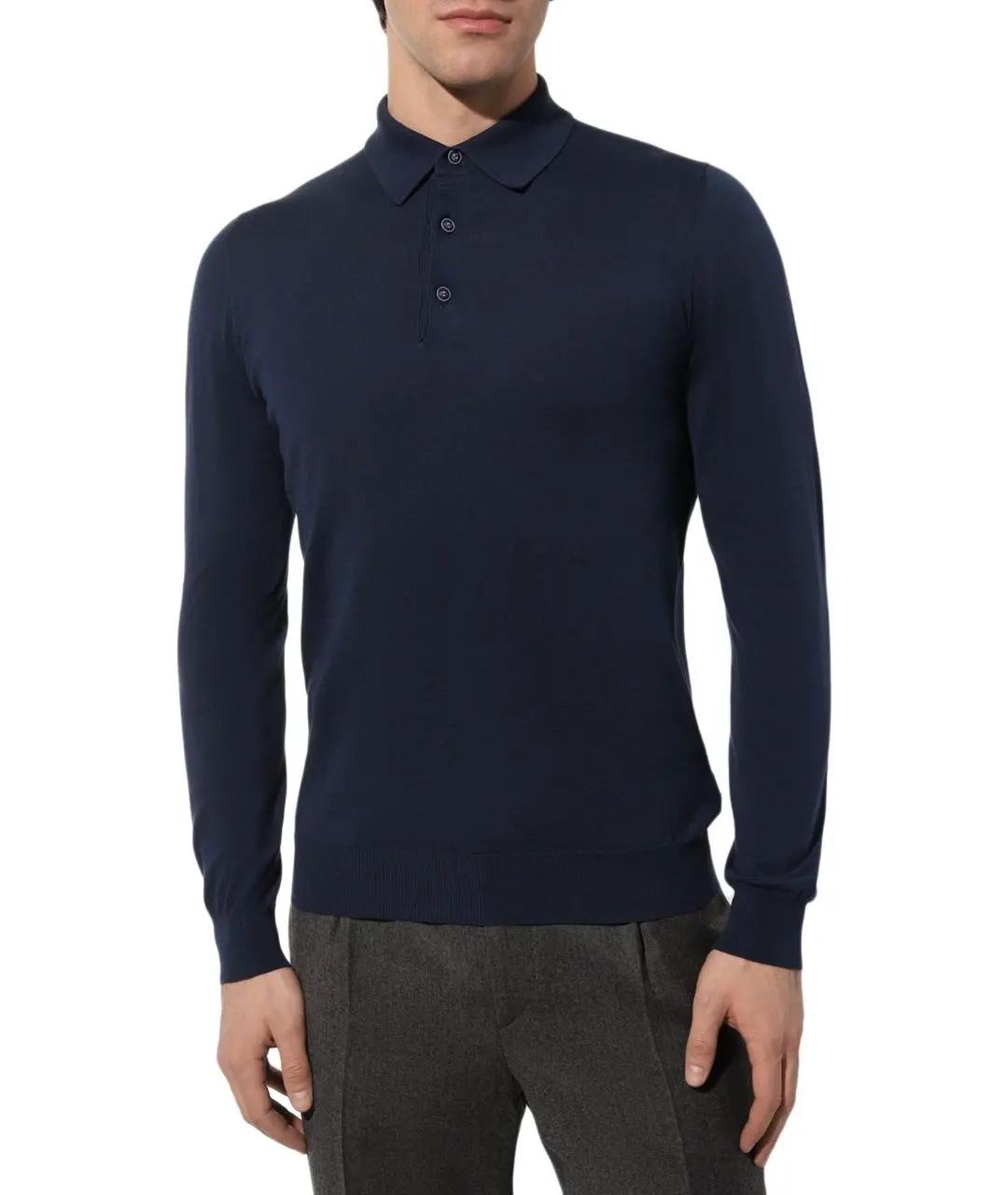 KITON Темно-синее хлопковое поло с длинным рукавом, фото 8