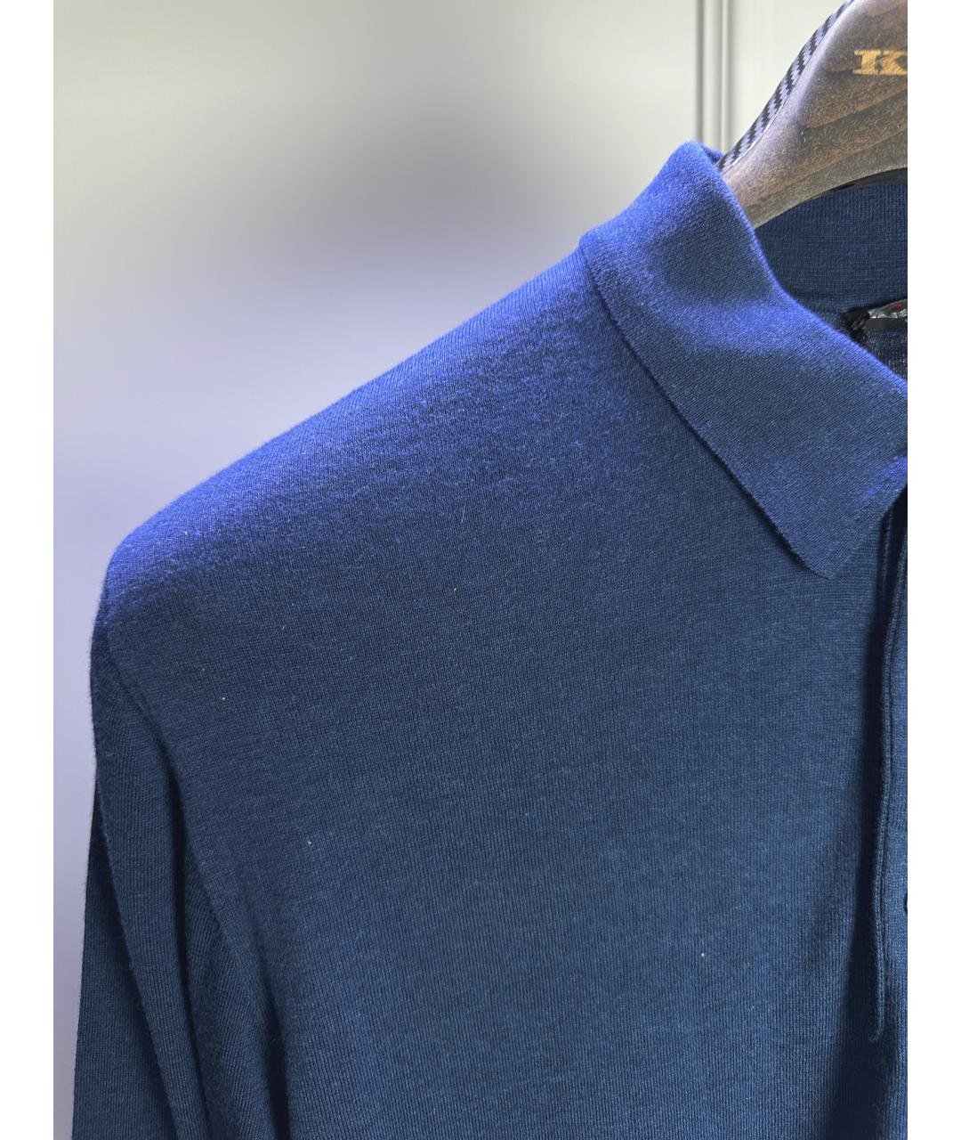 KITON Темно-синее хлопковое поло с длинным рукавом, фото 5