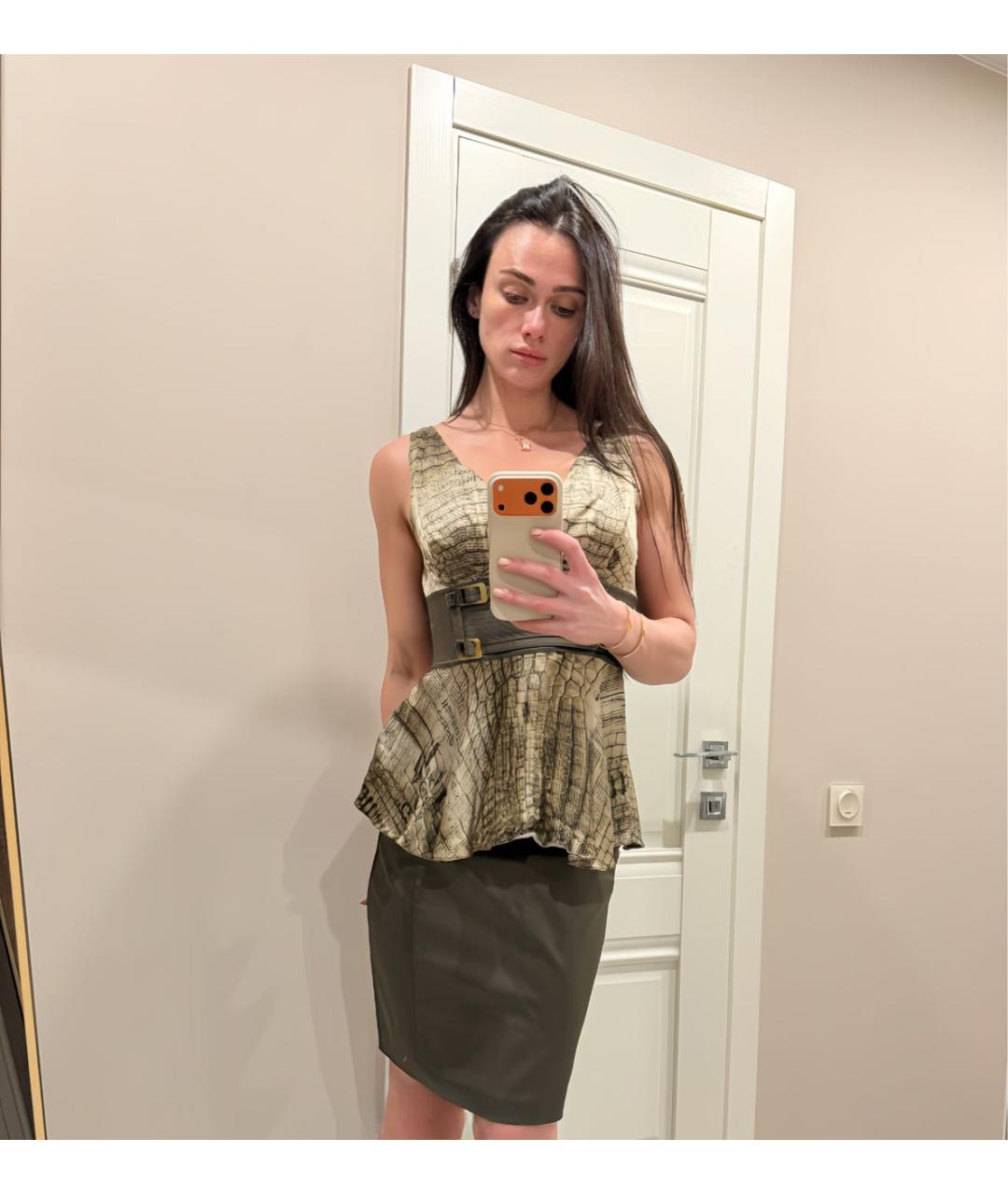 JOHN GALLIANO Хаки шелковый костюм с юбками, фото 2