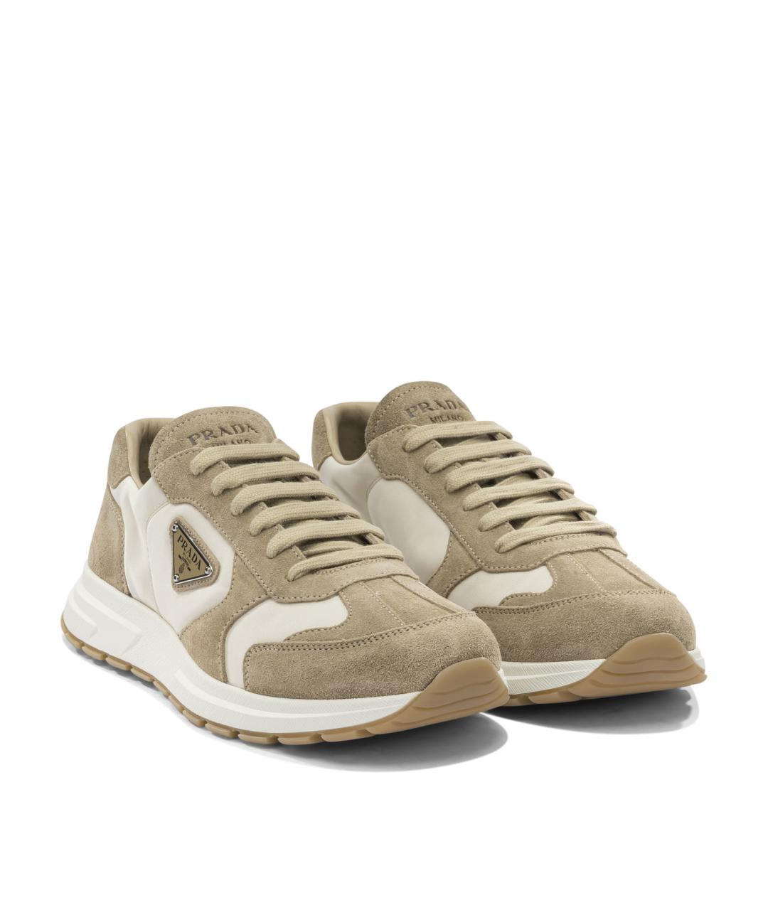 PRADA Бежевые замшевые низкие кроссовки / кеды, фото 2
