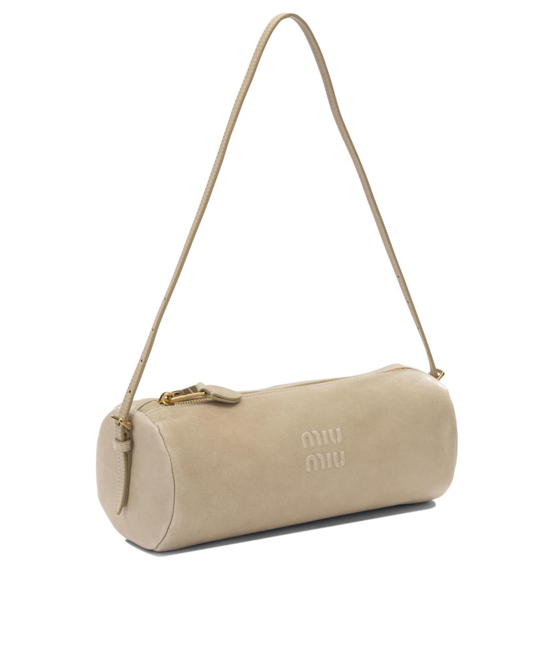 MIU MIU Бежевая замшевая сумка через плечо, фото 2