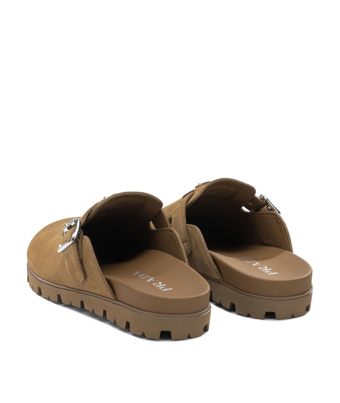 PRADA Коричневые замшевые шлепанцы, фото 4