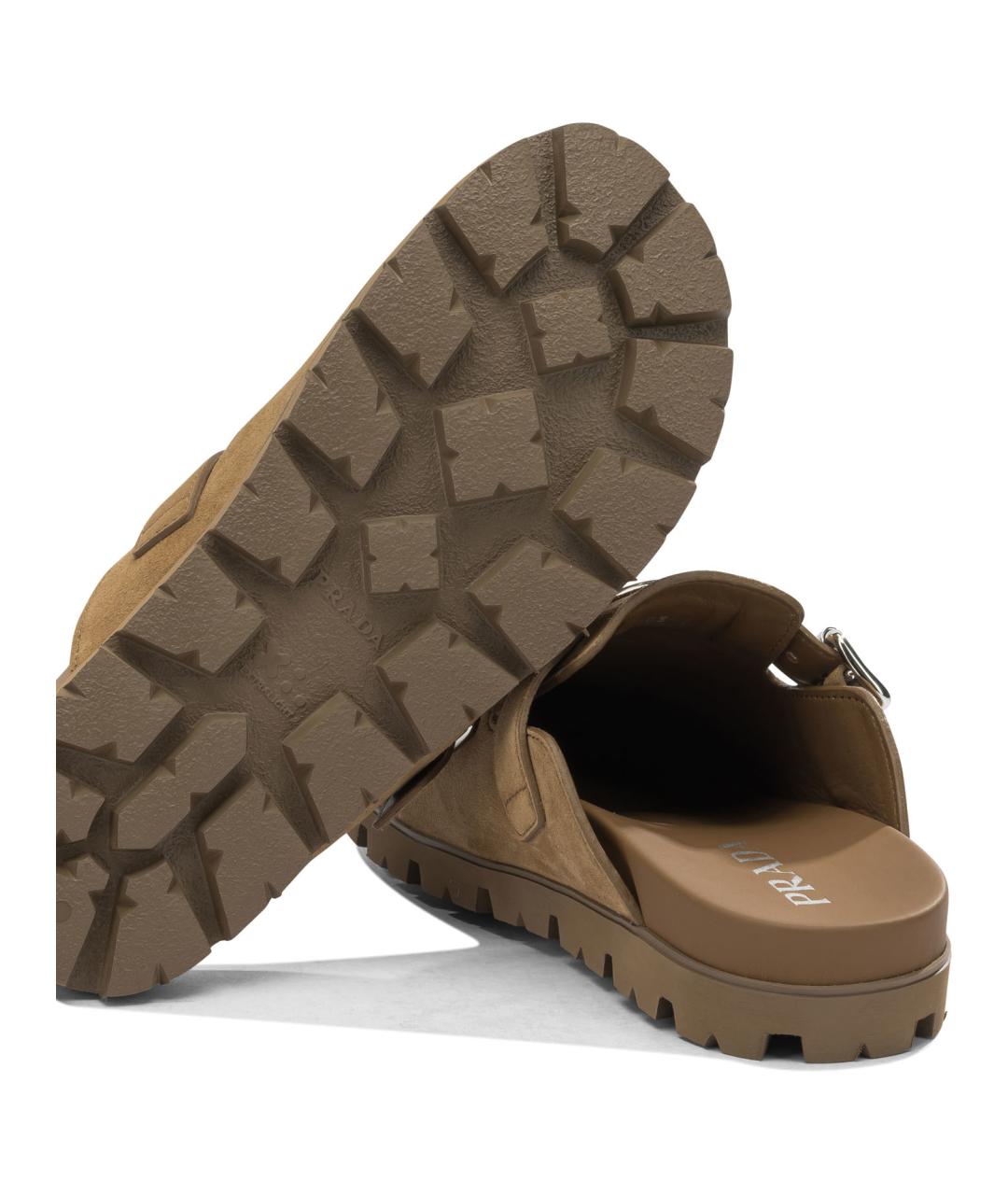 PRADA Коричневые замшевые шлепанцы, фото 5