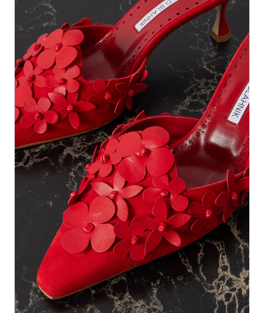 MANOLO BLAHNIK Красные замшевые мюли, фото 4