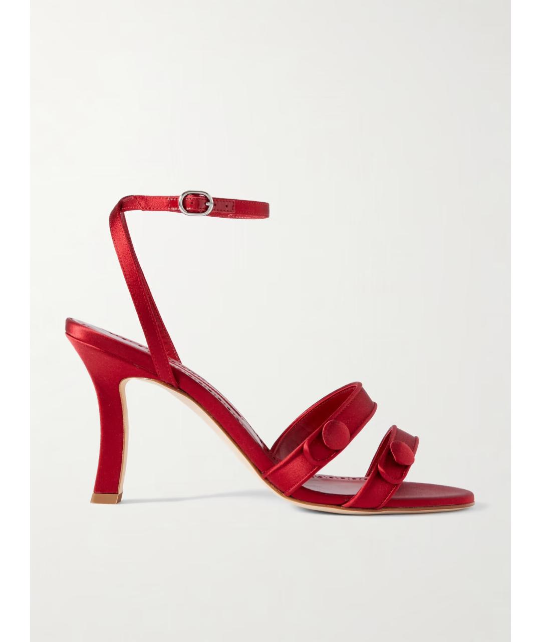 MANOLO BLAHNIK Красные текстильные босоножки, фото 5