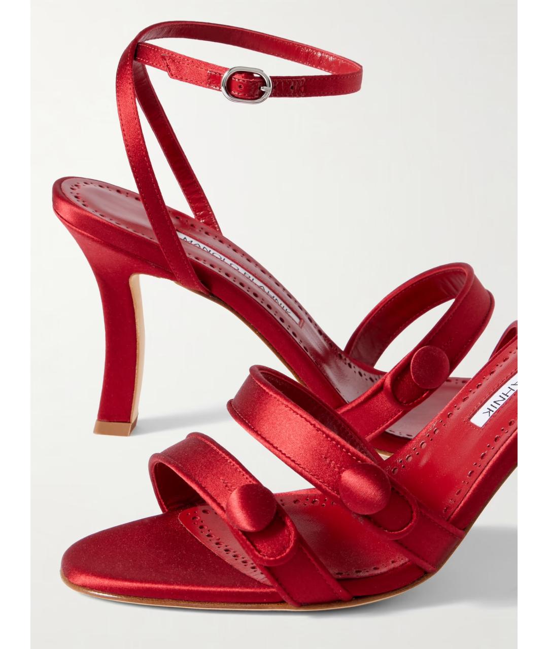 MANOLO BLAHNIK Красные текстильные босоножки, фото 4