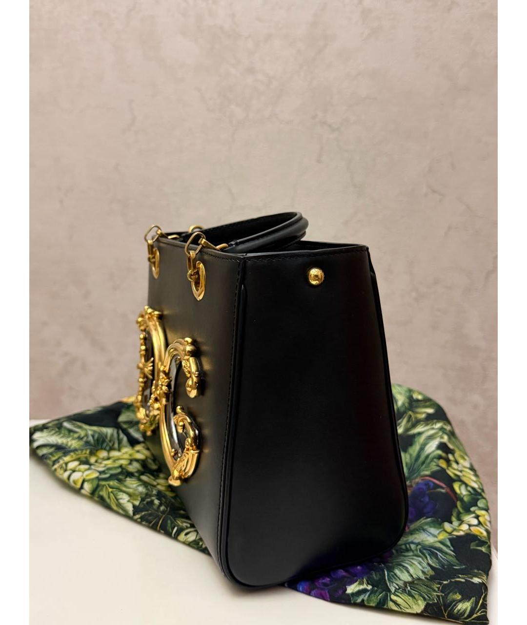 DOLCE&GABBANA Черная кожаная сумка тоут, фото 4