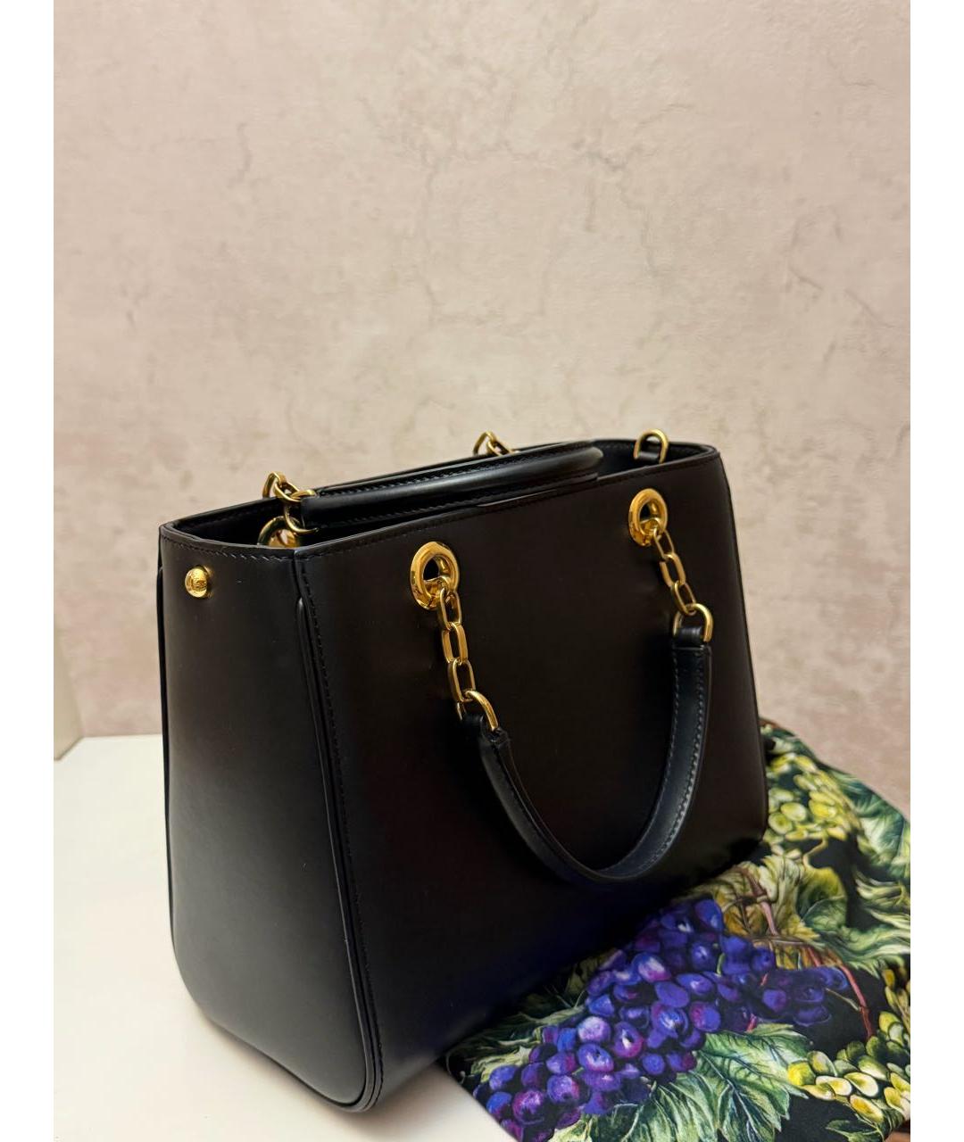 DOLCE&GABBANA Черная кожаная сумка тоут, фото 3