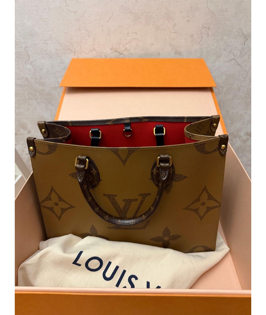 LOUIS VUITTON Коричневая кожаная сумка с короткими ручками, фото 3