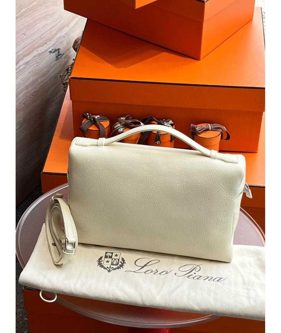 LORO PIANA Белая кожаная сумка с короткими ручками, фото 2