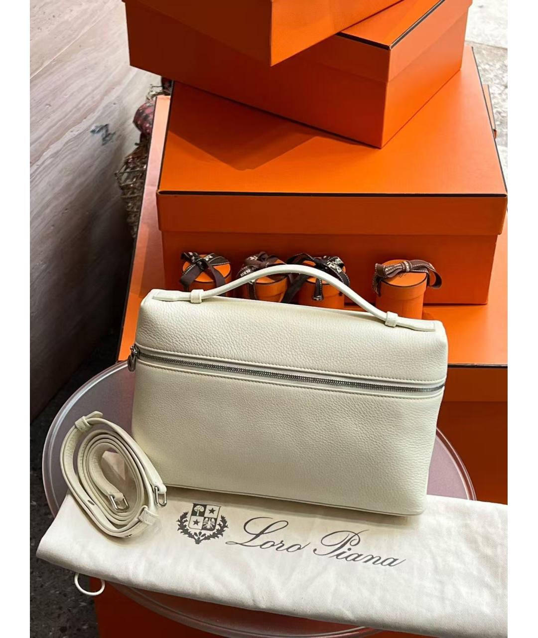 LORO PIANA Белая кожаная сумка с короткими ручками, фото 3