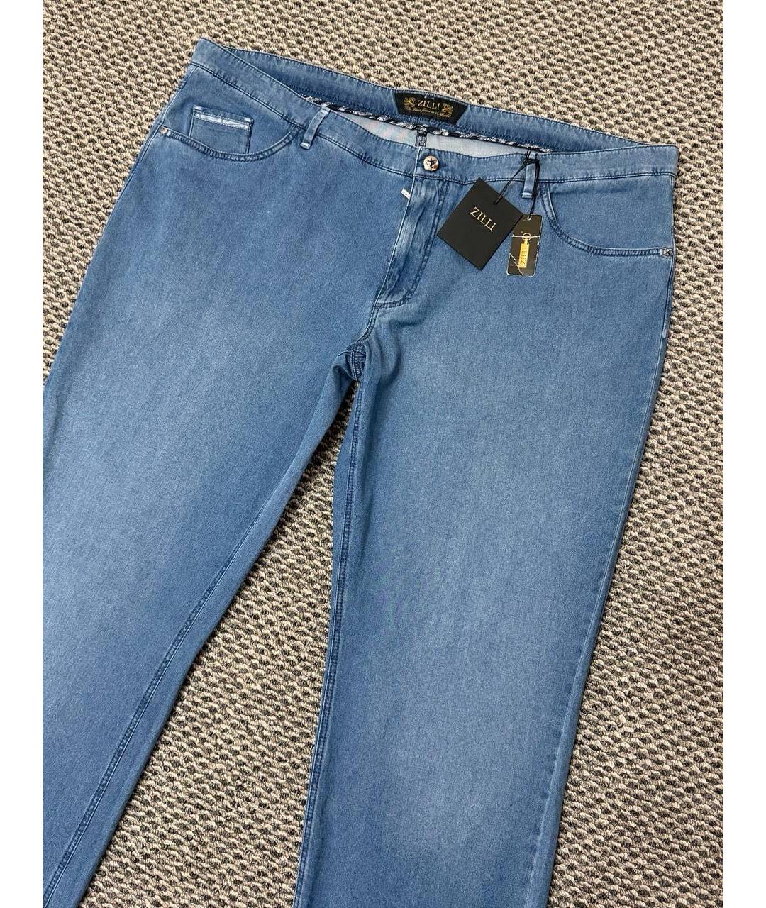 ZILLI Синие хлопко-эластановые прямые джинсы, фото 7