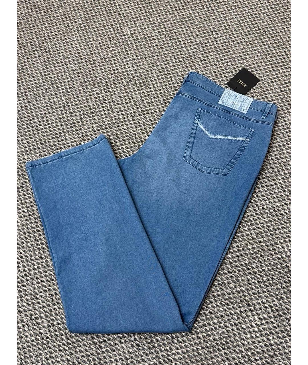 ZILLI Синие хлопко-эластановые прямые джинсы, фото 4