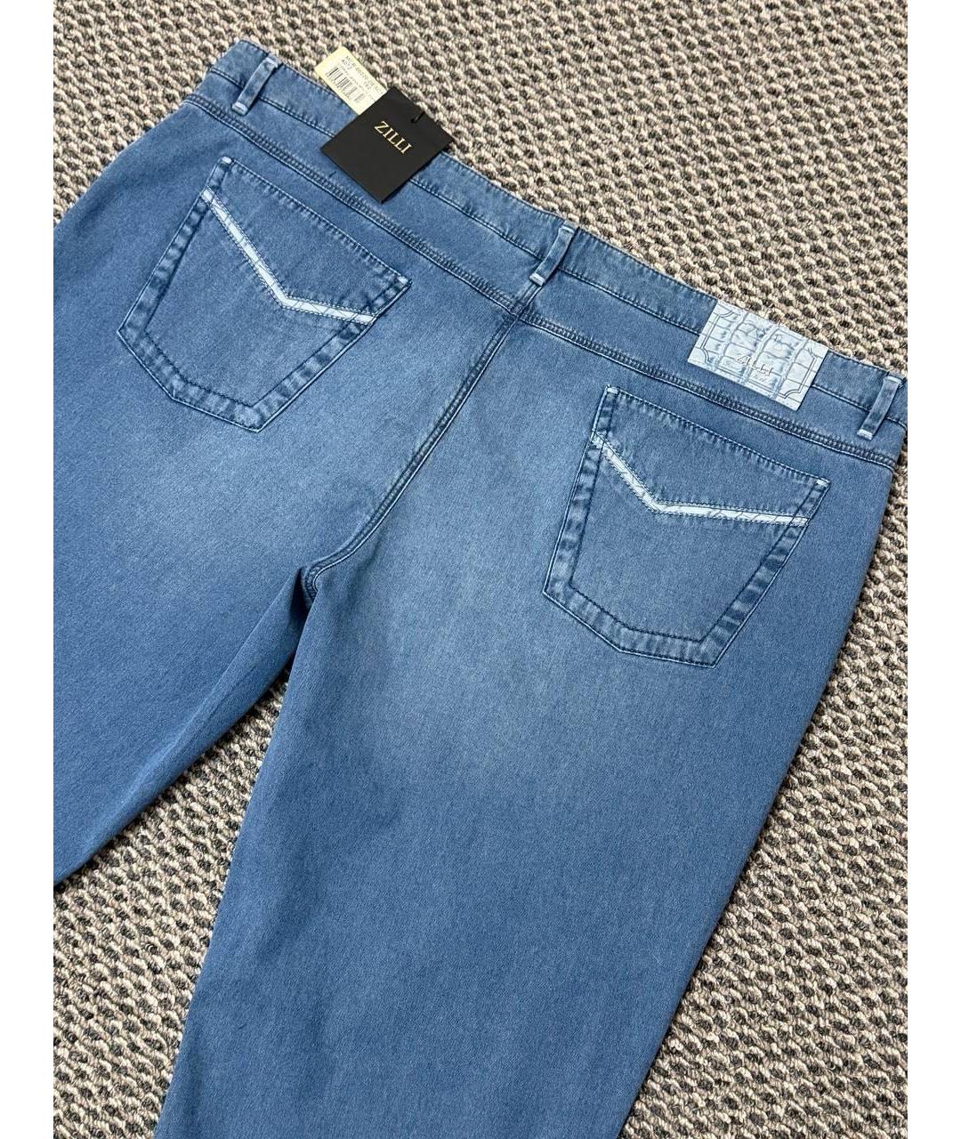 ZILLI Синие хлопко-эластановые прямые джинсы, фото 5