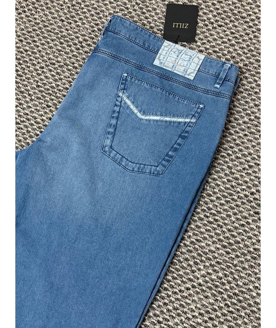 ZILLI Синие хлопко-эластановые прямые джинсы, фото 6