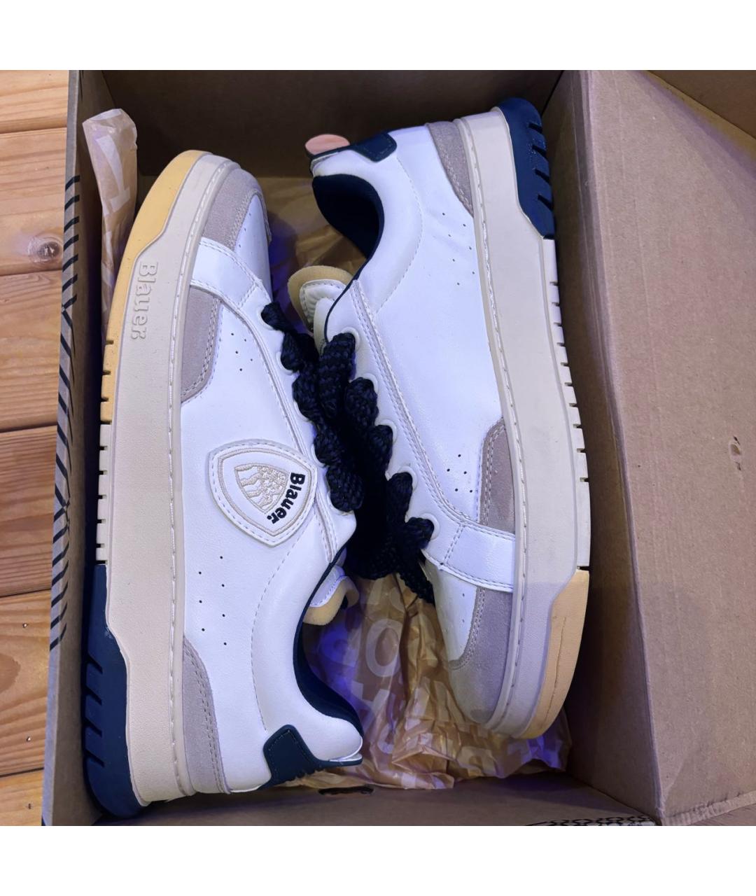 BLAUER Белые кожаные низкие кроссовки / кеды, фото 5