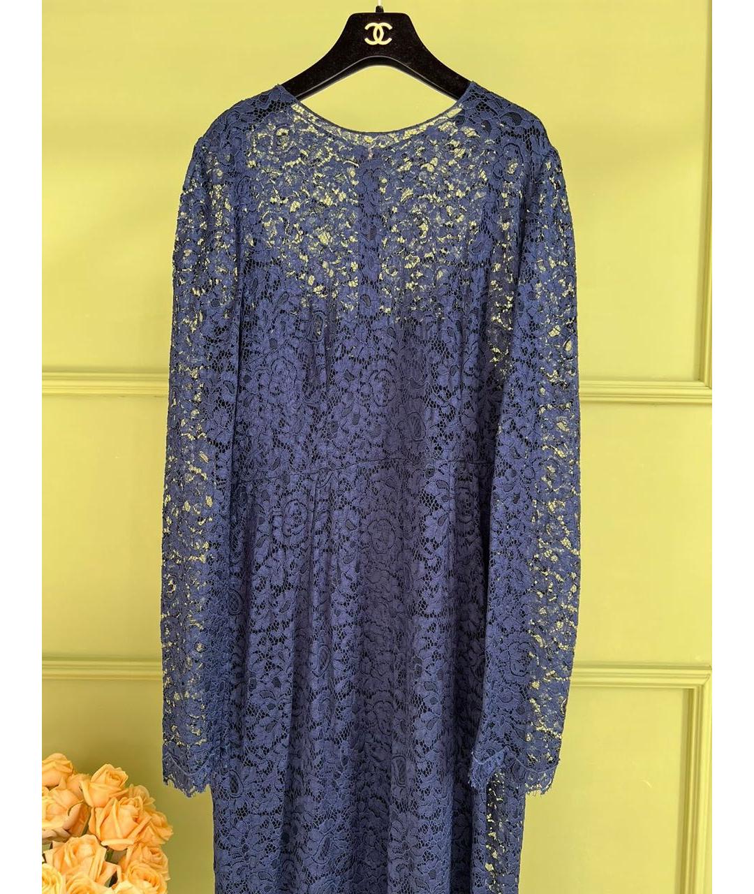 DOLCE&GABBANA Темно-синее кружевное вечернее платье, фото 4