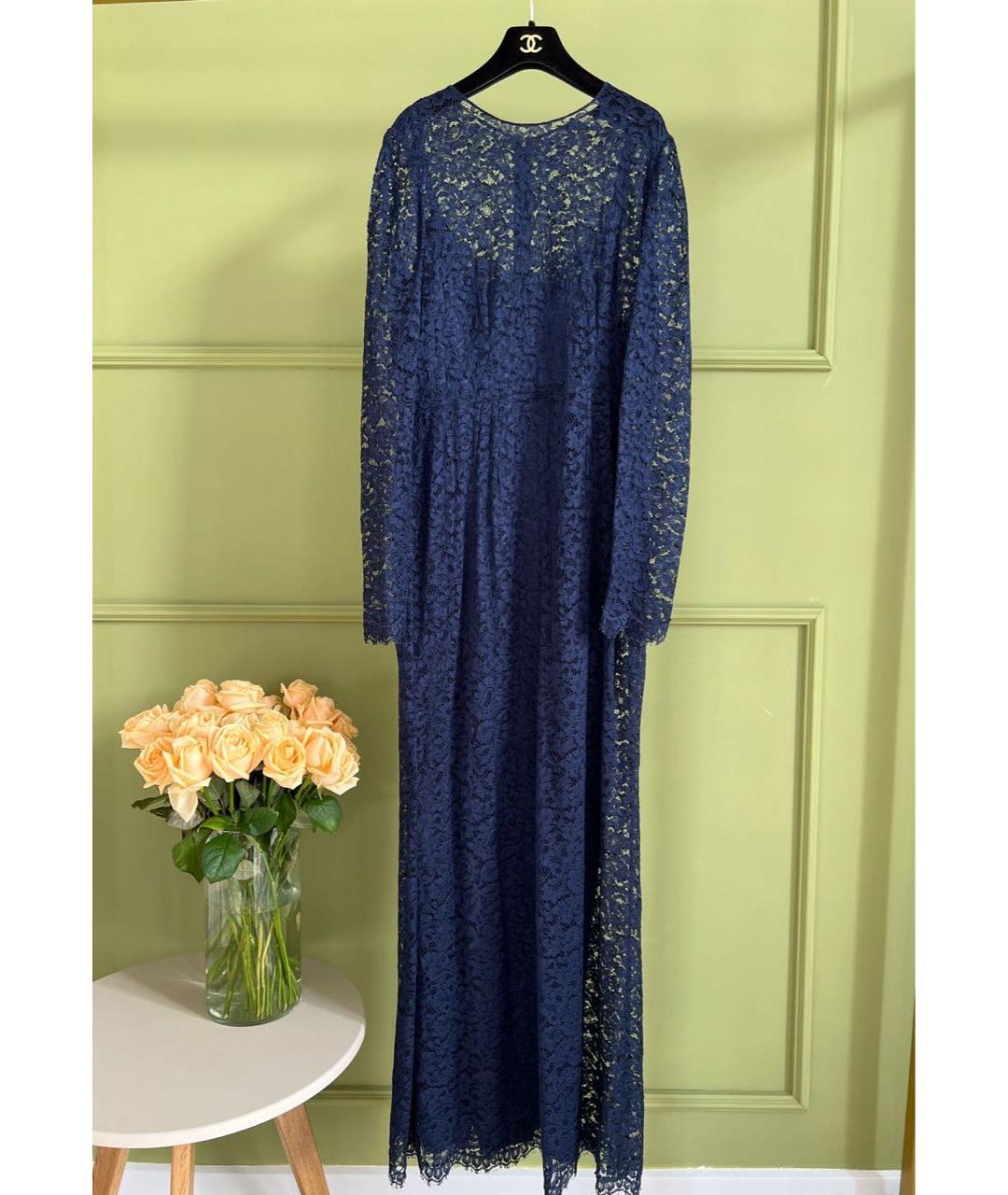 DOLCE&GABBANA Темно-синее кружевное вечернее платье, фото 9